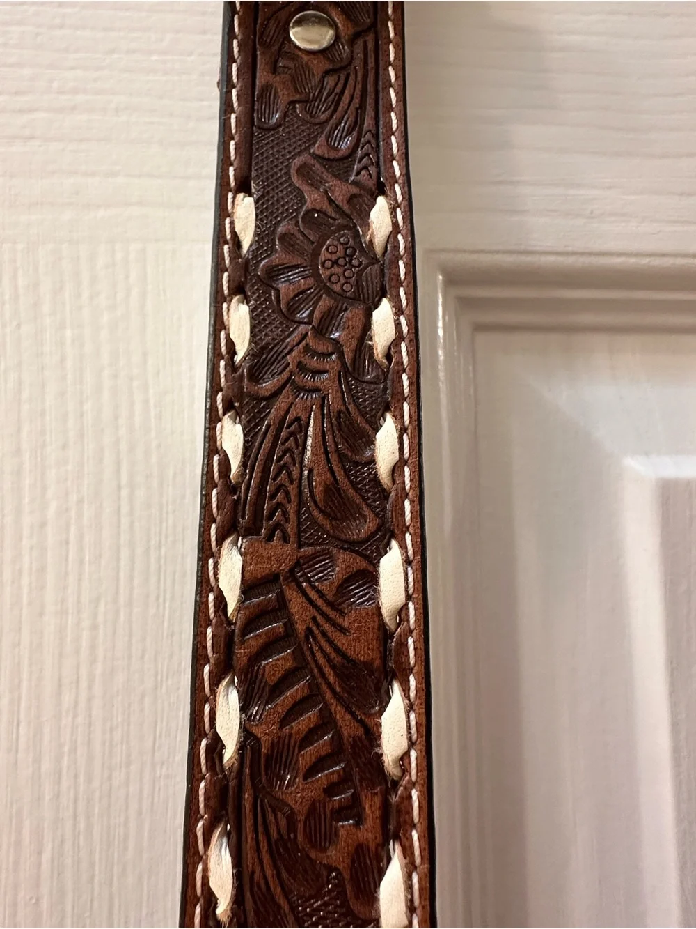 Ariat Brown Braided Leather Belt with Cream Stitching